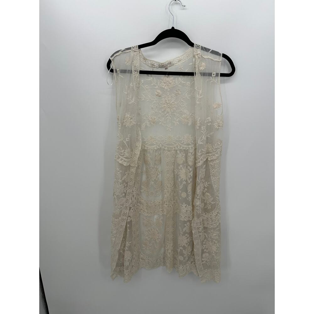 Sweet Generis Women Cream Lace Cardigan Vest Size M/L Boho Festival Hippie Gypsy